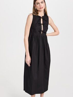 Ganni Cotton Poplin Midi Dress in Black Size 2